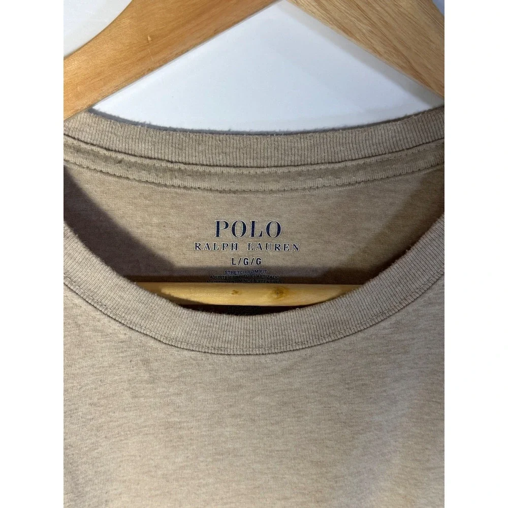 Polo Ralph Lauren Mens Tan Stretch Slim Fit Crew Neck T-Shirt Large Heathered
